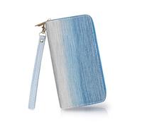 AfitLulu Geldbörse Damen Lang Portemonnaie mit Abnehmbarem Armband, Geldbeutel Damen Groß Doppelreißverschlüsse Portmonee Verlaufsfarbe Brieftasche für Handys Lippenstift (Blau)