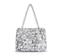 AfitLulu Groß Pailletten Tote Bag Damen Prickelnd Handtasche mit Reißverschluß und Ledergriff, Modisch Umhängetasche Unterarmbeutel Shopper Tasche für Partys Termine Bankette (Silber)