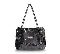 AfitLulu Groß Pailletten Tote Bag Damen Prickelnd Handtasche mit Reißverschluß und Ledergriff, Modisch Umhängetasche Unterarmbeutel Shopper Tasche für Partys Termine Bankette (Schwarz)