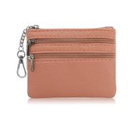 AfitLulu Kleines Portemonnaie Damen Kunstleder Münzgeldbörse mit Schlüsselanhänger und 2-lagiger Reißverschlusstasche, Mini Geldbörse Coin Purse für Münze, Schlüssel, Lippenstift (Rosa-Leder 2)