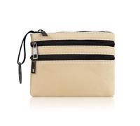 AfitLulu Kleines Portemonnaie Damen Kunstleder Münzgeldbörse mit Schlüsselanhänger und 2-lagiger Reißverschlusstasche, Mini Geldbörse Coin Purse für Münze, Schlüssel, Lippenstift (Beige)