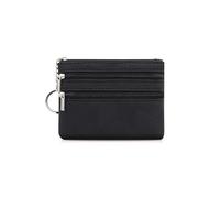 AfitLulu Kleines Portemonnaie Damen Kunstleder Münzgeldbörse mit Schlüsselanhänger und 2-lagiger Reißverschlusstasche, Mini Geldbörse Coin Purse für Münze, Schlüssel, Lippenstift (A-Schwarz)