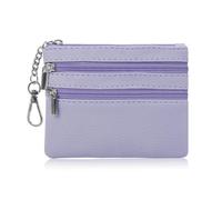 AfitLulu Kleines Portemonnaie Damen Kunstleder Münzgeldbörse mit Schlüsselanhänger und 2-lagiger Reißverschlusstasche, Mini Geldbörse Coin Purse für Münze, Schlüssel, Lippenstift (Lila-Leder)