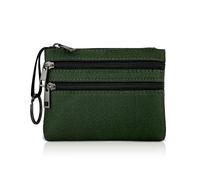 AfitLulu Kleines Portemonnaie Damen Münzbörsen mit 3 Reißverschluss-Taschen und Schlüsselanhänger, Mini Geldbörse Damen Münzbeutel Tragbar für Schlüssel Karte Münzen Bargeld (Grün)