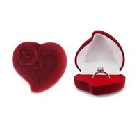 AfitLulu Samt Ring Box Luxus Gepflückt Ringbox Hochzeit Herzförmig Ring Aufbewahrung Klein Verlobungsring Box, Schmuckkästchen Ringhalter für Hochzeiten, Verlobung, Vorschläge (Rot-A)