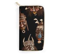 African Ritual Ethnic Tribal Slim Thin Credit Card Wallet PU Leather Bifold Cash Wallet Zipper Coin Pocket ID Window Wallet Storage Bag Wallet Coin Purse Pouch Change Holder Small with Zipper for Me