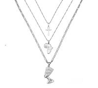 Afrika Karte 3 Stück Halsketten Zusammen Ankh Nofretete Afrika Karte Anhänger Gold/Silber Farbe Geburtstagsfeier Ethnischer Schmuck Wome Afrikanisches Mutterland Mystische Kraft Hip Hop Kultur Weih