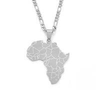 Afrika Karte Anhänger Halskette - Country Umriss Hip-Hop Polierschmuck, Afrikanischer Mode Charme Ethnische Wasserwellenkette, Partygeschenk Für Frauen/Mädchen/Männer Unisex,Silber,17,71 Zoll