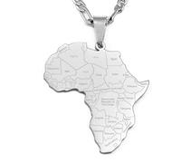 Afrika-Karte, Halskette, Kleidung, Dekoration, Afrika-Karte, Anhänger Mit Ländernamen, Ethnische Kleidung, Accessoires, Elegante Schlüsselbeinkette, Charm-Geschenk-Anhänger, Silber, 45 Cm Kette