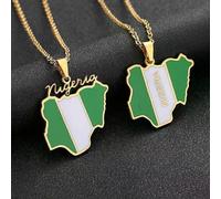 Afrika Nigeria Karte Flagge Anhänger Halskette Edelstahl Gold/Silber Farbe Männer Frauen Land Karte