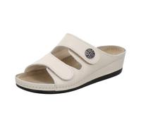 AFS-Schuhe 2095H, Comfort Pantolette Hallux Damen, hochweriges, echtes Leder, mit Klettverschluss und Keilabsatz Größe 41 EU Creme Glattleder
