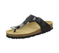 AFS-Schuhe 2107, modische Zehentrenner Damen Sandale aus Leder, Bequeme Pantoletten mit Fussbett Made in Germany (40 EU, schwarz Lack)