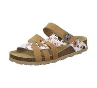 AFS-Schuhe 2120 Damen Sommer Pantoletten aus Leder mit Klettverschluss, Made in Germany (42 EU, braun/Natur-Flower)