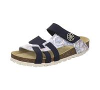 AFS-Schuhe 2120 Flache Sandalen Damen Leder Pantoletten, bequem Sommer Fußbett und Klettverschluss (40 EU, Navy Nubukleder)
