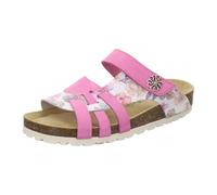 AFS-Schuhe 2120 Leder Pantoletten Damen Sommer Sandalen, flach Fußbett und Klettverschluss Hausschuhe (41 EU, Fuchsia Nubukleder)