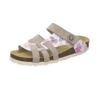 AFS-Schuhe 2120 Sommer Pantoletten Damen Leder Sandalen mit Fußbett, flach Klettverschluss Hausschuhe (39 EU, Quarz Nubukleder)