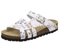 AFS-Schuhe 2122 Damen Pantoletten aus echtem Leder, hochwertige Hausschuhe für Frauen mit Eva-Sohle, Made in Germany (36 EU, weiß Flower)