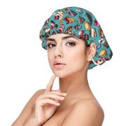 Afternoon Tea Cake Print Satin Silk Bonnet for Sleeping Women, Adjustable Double Layer Satin Hair Bonnet Night Sleep Cap for Curly Hair