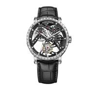 AGELOCER Doppelseitige hohle fliegende Tourbillon federungsfreie mechanische Luxusuhr für Männer Dating Dressing Business Geschenk Licht Extravaganz Klassisch, Braun, 4, TFL-9104L6
