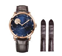 AGELOCER Luxus Automatik Mechanische Uhr, Original Herren Uhr mit 3D Sternenhimmel Mondphase Uhr Zifferblatt Skelett Leder Herren Armbanduhr, 6404D2, Mechanisch