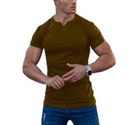 Agilelin Herren Kurzarm T Shirts,Stretch Muskelshirts,Slim Fit V-Neck Shirts,Casual Geripptes Hemd,Workout Top(Brown/L)