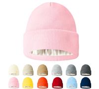 AGLIFEFY Wintermütze, Acryl, Strick, Bündchen, einfarbig, Totenkopfmütze, warme Beanies für Damen und Herren, (Rosa mit Satin gefüttert), Einheitsgre