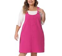 Agnes Orinda Übergröße Damen Denim Overalls Kleid Hosenträger Rock Pullover Kleider 2025 Jeans Overall Latzkleid, Knallpink (Hot Pink), 4X