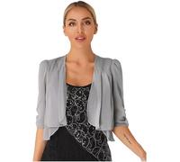 Agoky Damen Eleganter Bolero Festlich Spitzen/Chiffon Jacke Transparent Schulterjacke Kurzes Jäckchen in Schwarz Weiß Grau I 5XL