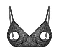 Agoky Damen Floral Lace BH Offene Brustwarzen Bra Elegant Dessous Spaghetti Bustier Top Ouvert Unterwäsche Verführerische Nachtwäsche Bikinioberteil Schwarz XL