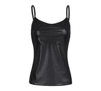 Agoky Damen Lack Tank Top glänzend Spaghetti Träger Shirt Unterhemden Wetlook Dessous Unterwäsche Clubwear S-XL Schwarz A M