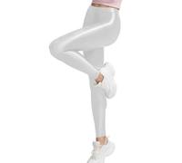 Agoky Damen Metallic Strumpfhose Shimmer Strümpfe Leggings Metallic Glänzende Elastische Pantyhose mit Hoher Taille Blickdicht Mikrofaser Gr. M-XL Weiß C XL