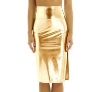 Agoky Damen Rock Lack Leder Röcke High Waist Lederrock Lang Winterrock Stretch Midi-Rock mit Seitenschlitz