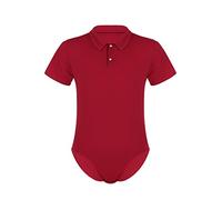 Agoky Herren Body Männer Einteiler Unterwäsche Kurzarm Unterhemd Polokragen T-Shirt Einfarbig Baumwolle Tops und Ouvert Slip mit Knöpfe im Schritt Polohemd Rot 4XL