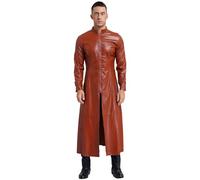 Agoky Herren Metallic Ledermantel Jacke Übergangsjacke Trenchcoat Stehkragen mit Reisverschluss Party Jacket Gothic Punk Kostüm Clubwear Braun 3XL