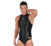 Agoky Herren Sissy Body Dessous Ärmellos Glossy Bodysuit mit Reisverschluss Stringbody Einteiler Unterwäsche Badeanzug Schwimmanzug Schwarz Einheitsgröße