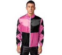 Agoky Herren Sportjacke Farbblock Fliegerjacke Pilotenjacke mit Reisverschluss Freizeitjacke Pferdetrainer Jockey Herbst Winter Jacket Outwear Hot Pink&Schwarz M