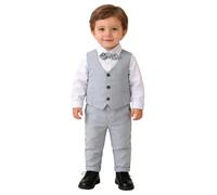 Agoky Jungen Anzug Set Langarm Hemd mit Kentkragen Fliege Anzughose Y-Form Hosenträger Festlich Sakko Smoking Gentleman Outfits Grau V 122-128