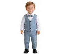 Agoky Jungen Anzug Set Langarm Hemd mit Kentkragen Fliege Anzughose Y-Form Hosenträger Festlich Sakko Smoking Gentleman Outfits Hellblau V 122-128