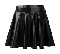 Agoky Kinder Mädchen Wetlook Leder Rock Hochglanz Metallic A-Linie Rock Minirock Skater Tanzrock Gr.110-170 Schwarz H 134-140