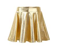 Agoky Kinder Mädchen Wetlook Leder Rock Hochglanz Metallic A-Linie Rock Minirock Skater Tanzrock Gr.110-170 Gold H 134-140