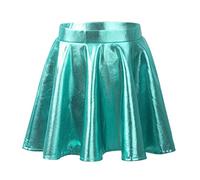 Agoky Kinder Mädchen Wetlook Leder Rock Hochglanz Metallic A-Linie Rock Minirock Skater Tanzrock Gr.110-164 See Blau 134-140