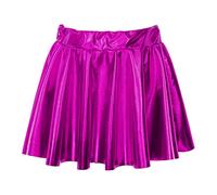 Agoky Kinder Wetlook Leder Rock Mädchen Metallic A-Linie Skater Skater Plissee Rock Minirock Tanzrock Gr.92-176 Hot Pink G 170-176