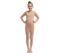 Agoky Mädchen Thermo Unterwäsche Set Langarm Shirt und Lange Unterhose Ballett Tanz Training Kleidung Zweiteiler Sport Outfits D Nude 134-140
