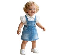 Agoky Säugling Baby Mädchen Röcke Sets Overall Kleid Denim Rock Set Mit Oberteil Kleidungs Sets Mit Röcken Stück Overall Rock Set Karneval Weiß Blau 74-80