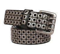 AGUTALITHIC 3 Reihen Grommet Nietengürtel 105-150cm Extra Länge Ledergürtel Für Herren Damen, Gothic Punk Rindsleder Gürtel Mit Hohl Nieten Löcher 3 Dornschließe 3.8cm Breit(125cm/49, Black)