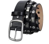 AGUTALITHIC 3 Reihen Hellen Nietengürtel Rock Nieten Gürtel Leder Punk Ledergürtel mit Dornschließe für Damen und Herren Gothic Kleidung Zubehör(120cm/47, Style1)