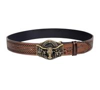 AGUTALITHIC Cowboy Gürtel, Floraler Prägung Western Riemen Herren Western Gürtelschnalle Mehrfarbig Langhorn Stierkopf-Schnalle(125cm/49, Coffee)