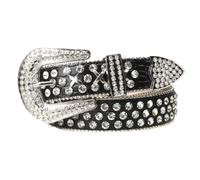 AGUTALITHIC Damen Herren Prägung Ledergürtel Mit Strasssteinen Glänzende Metallniete Kreuzverschluss Nietengürtel Mit Strass Western-Silberschnalle(105cm/41, Black)