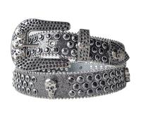 AGUTALITHIC Damen Herren Strassgürtel Western-Cowgirl-Cowboy Nietengürtel Funkelnder Pailletten-Ledergürtel Mit Totenkopf-Schnalle(130cm/51, Black-B)