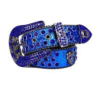 AGUTALITHIC Damen Herren Strassgürtel Western-Cowgirl-Cowboy Nietengürtel Funkelnder Pailletten-Ledergürtel Mit Totenkopf-Schnalle(130cm/51, Dark Blue)